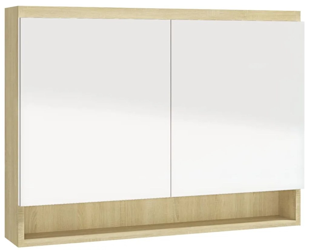 vidaXL Ντουλάπι Μπάνιου με Καθρέφτη 80x15x60 εκ. Λευκό/Δρυς από MDF