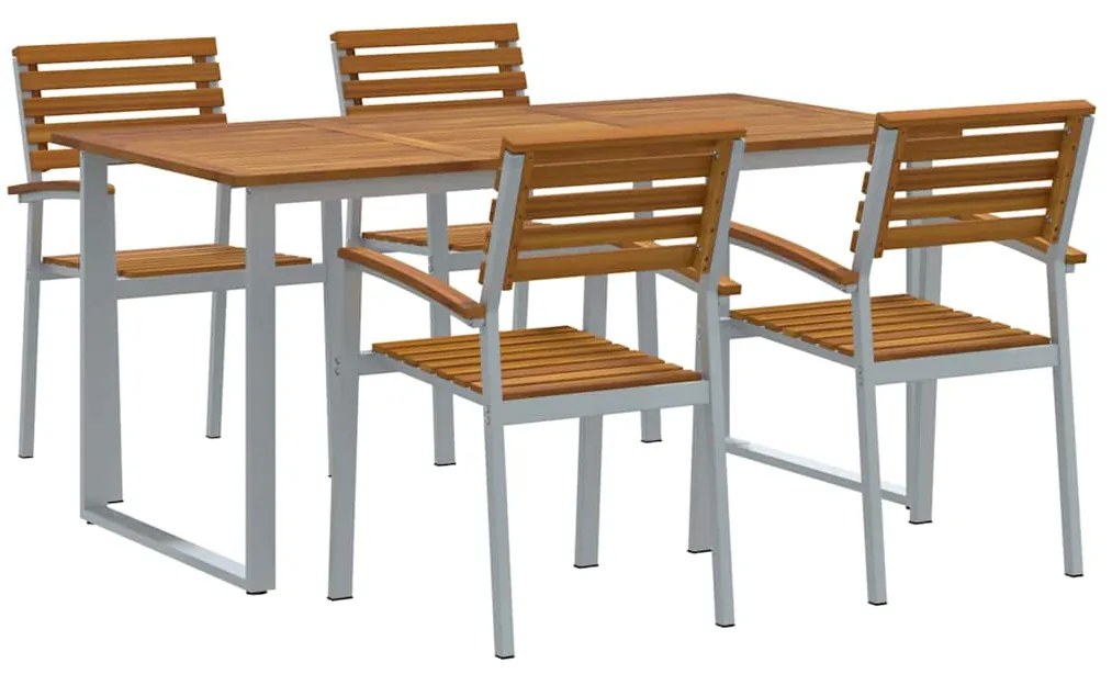 vidaXL Σέτ φαγητού για κήπο 5 pcs Γκρι και καφέ Μασίφ ξύλο ακακίας