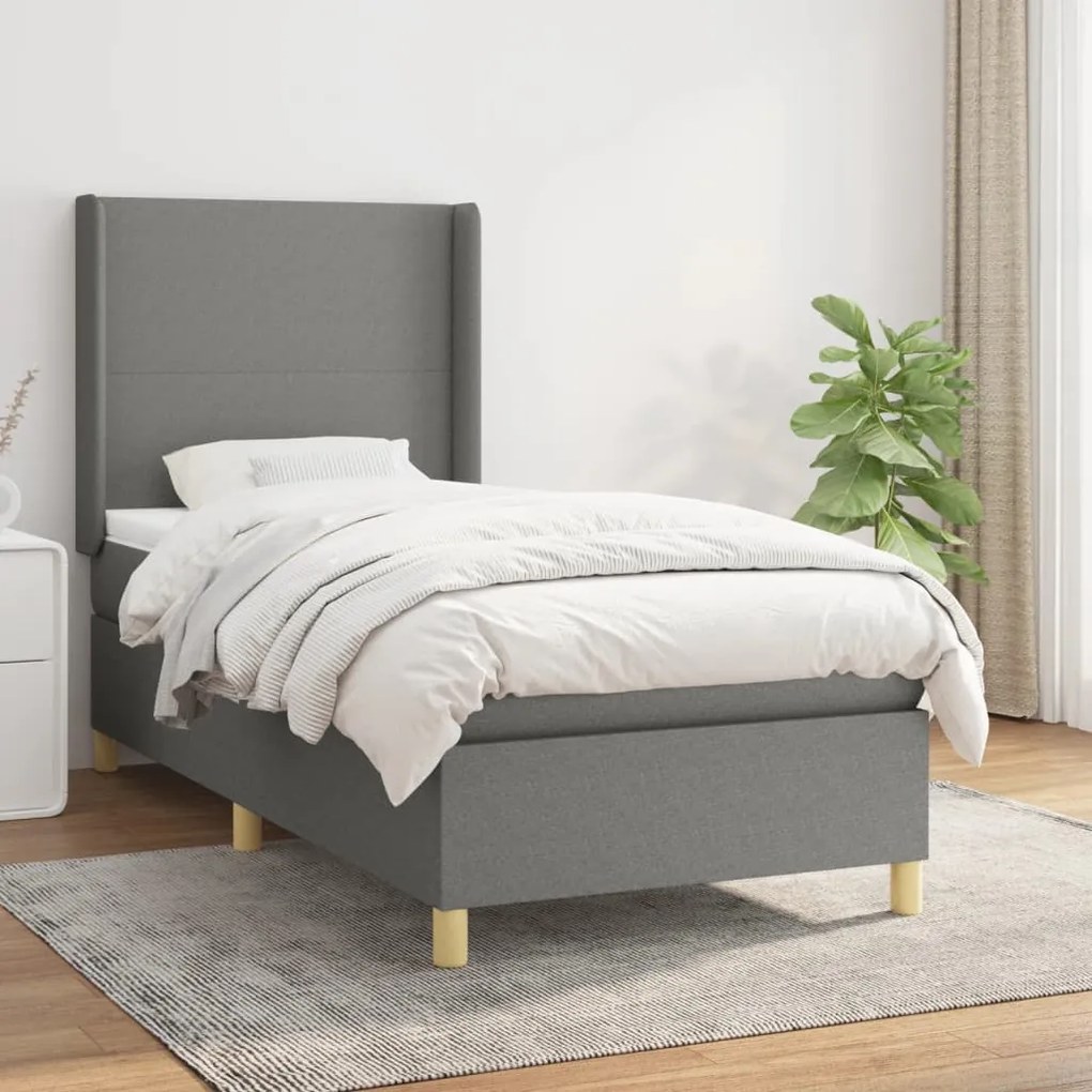 vidaXL Κρεβάτι Boxspring με Στρώμα Σκούρο Γκρι 90x190 εκ. Υφασμάτινο