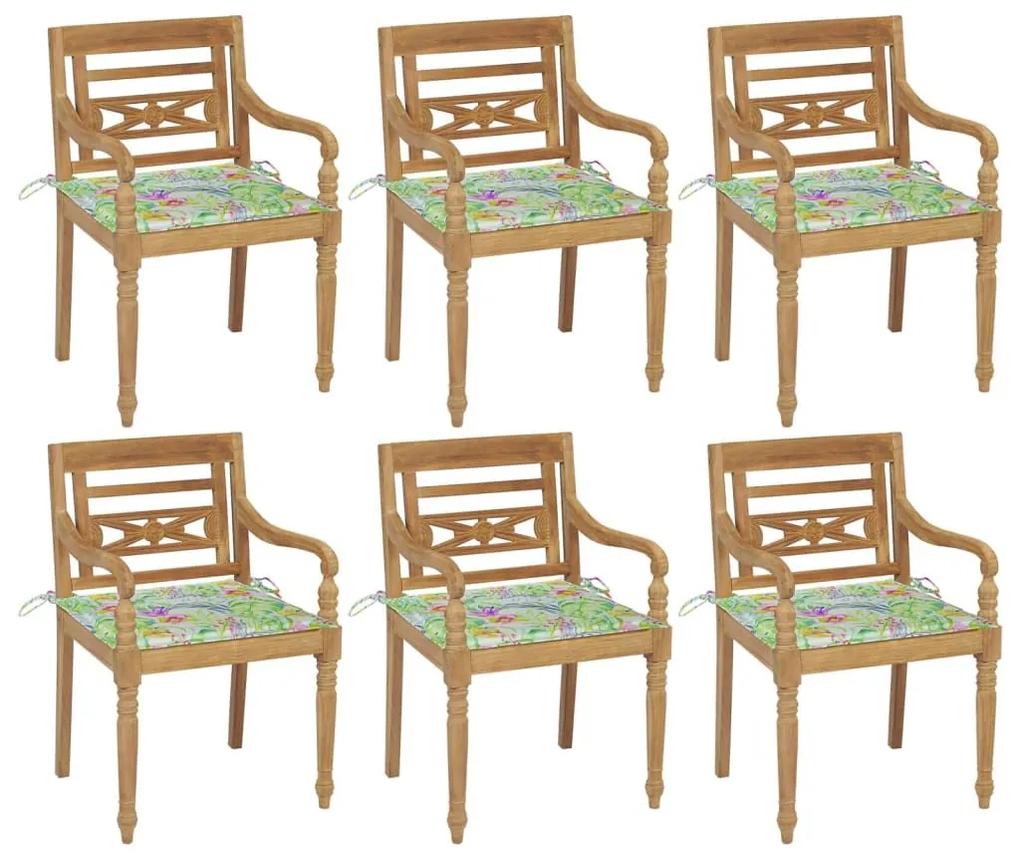 Καρέκλες Batavia 6 τεμ. από Μασίφ Ξύλο Teak με Μαξιλάρια - Καφέ