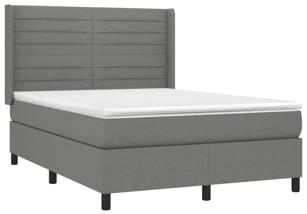 vidaXL Κρεβάτι Boxspring με Στρώμα &amp; LED Σκ.Γκρι 140x200 εκ Υφασμάτινο
