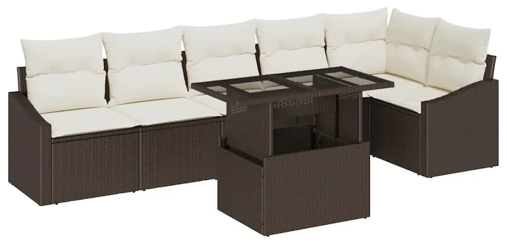 vidaXL Σετ Καναπέ Κήπου με μαξιλάρι με αποθήκευση 7 pcs Καφέ και Κρέμα