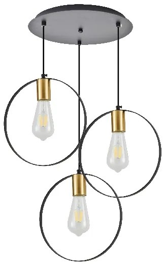 Φωτιστικό Οροφής  KQ 9016-3P HOOP PENDANT BLACK &amp; BRUSHED BRASS+ - 51W - 100W - 77-8203