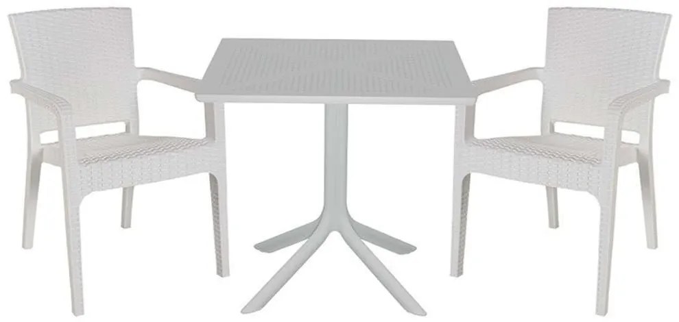 Τραπεζαρία Groovy-Halcyon (Σετ 3Τμχ) 253-000104 80x80x74,5cm White 2 Θέσεων