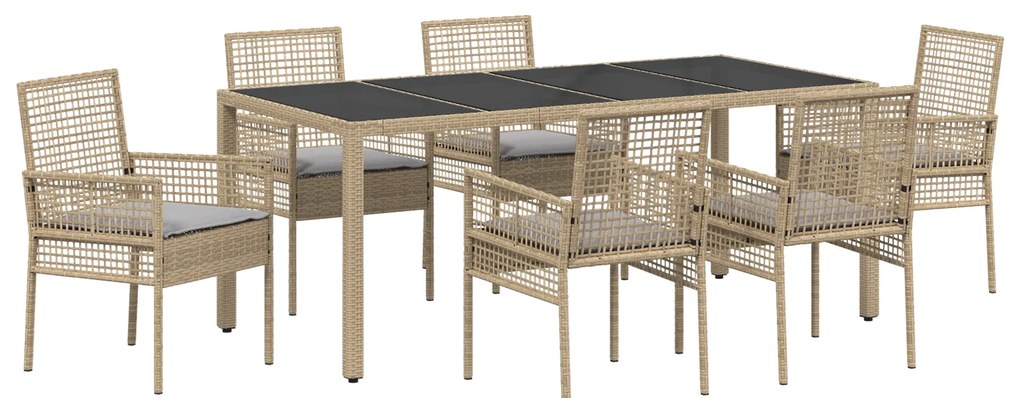 vidaXL Set Τραπεζαρίας 7 Τεμαχίων με Μαξιλάρια Μπεζ Πολυ Ράττανα