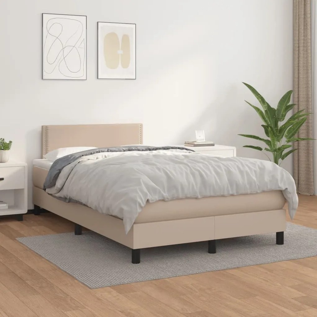 Κρεβάτι Boxspring με Στρώμα Καπουτσίνο 120x190εκ.από Συνθ.Δέρμα - Καφέ