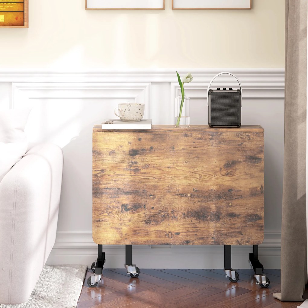 HOMCOM Αναδιπλούμενο Τραπέζι Τραπεζαρίας, Κατάλληλο για έως 6 άτομα, με 6 Ρόδες και Φρένα, για Μικρούς Χώρους, Καφέ