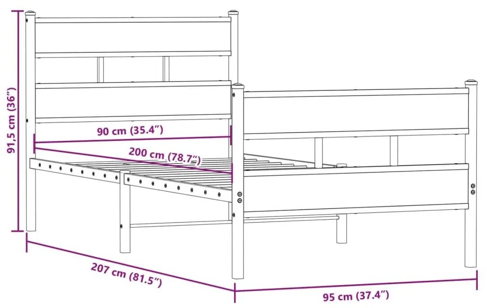 Σκελετός Κρεβ. Χωρίς Στρώμα Sonoma Δρυς 90x200 εκ. Μεταλλικό - Καφέ