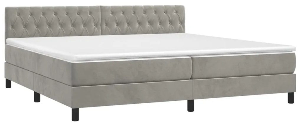 vidaXL Κρεβάτι Boxspring με Στρώμα Ανοιχτό Γκρι 200x200 εκ. Βελούδινο