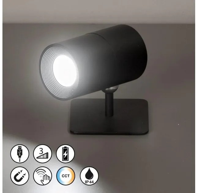 Επαναφορτιζόμενο Σποτ Φωτιστικό Τοίχου LED 1,5W Μαύρο 3CCT Dimmer Μαγνητικό Magnetic 830130 Fischer Honsel-830130-Μαύρο 830130