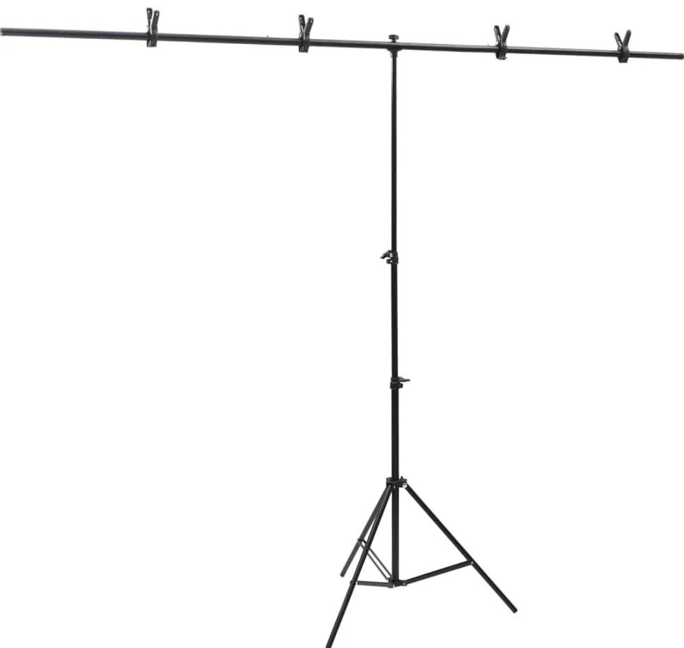 vidaXL Βάση Φόντου σε Σχήμα Τ Μαύρη 201x60x(70-200) εκ.