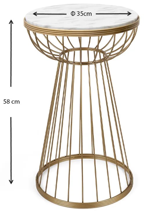 Βοηθητικό τραπεζάκι Tekosi Megapap μεταλλικό - Mdf χρώμα χρυσό - λευκό εφέ μαρμάρου 35x35x58εκ. - GP030-0075,2