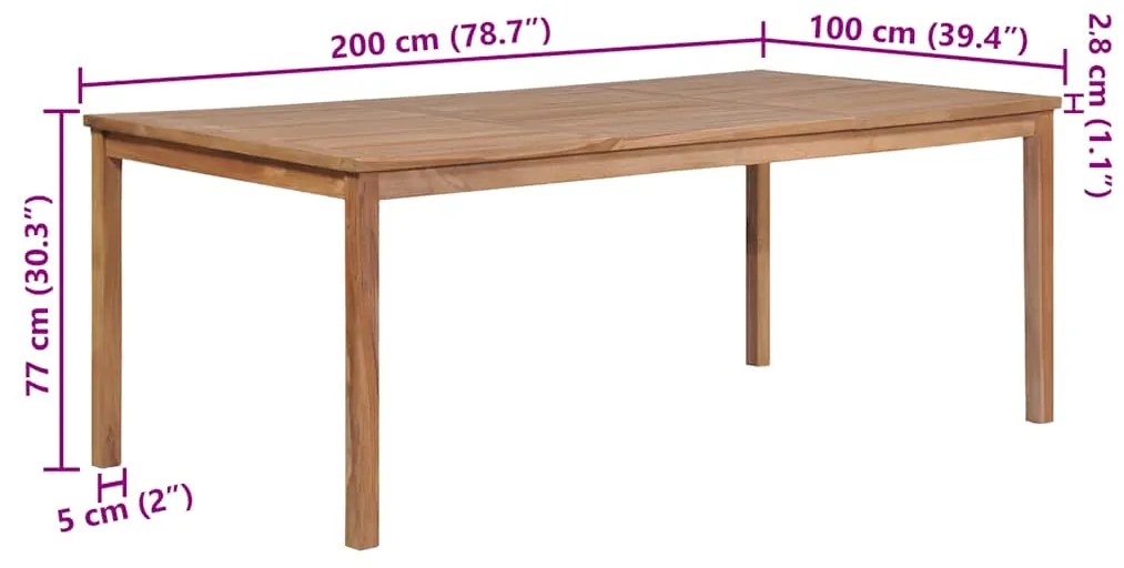 vidaXL Τραπέζι Κήπου 200 x 100 x 77 εκ. από Μασίφ Ξύλο Teak