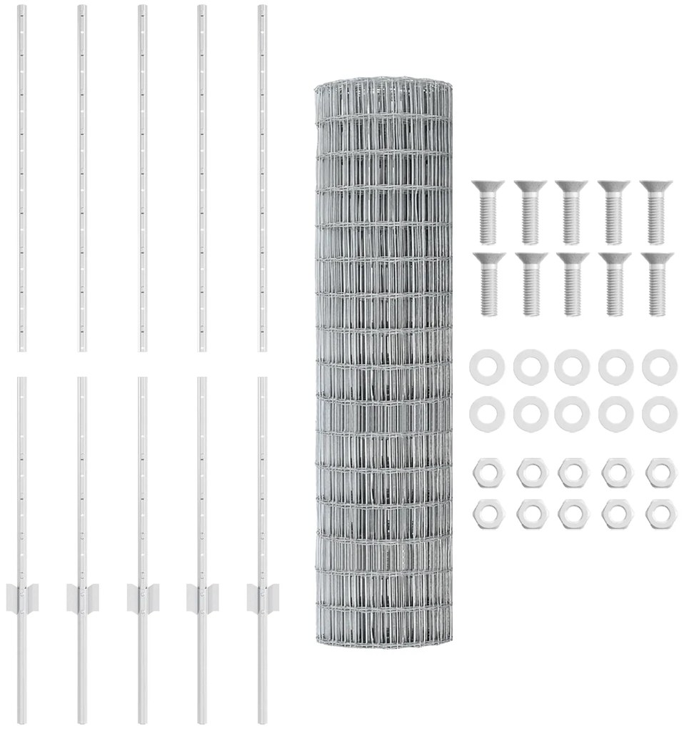 vidaXL Ευρωπαϊκή Φράχτης με 10 Στυλίσες Ασημί 1,2x10 μ Ατσάλι