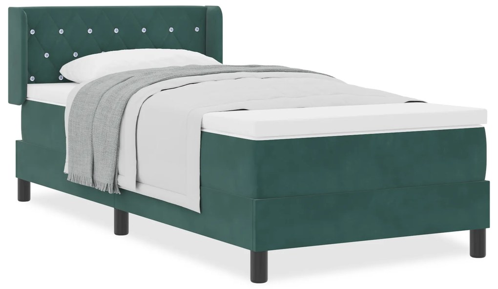 vidaXL κρεβάτι box spring με στρώμα σκούρο πράσινο 90x190 εκ. βελούδο