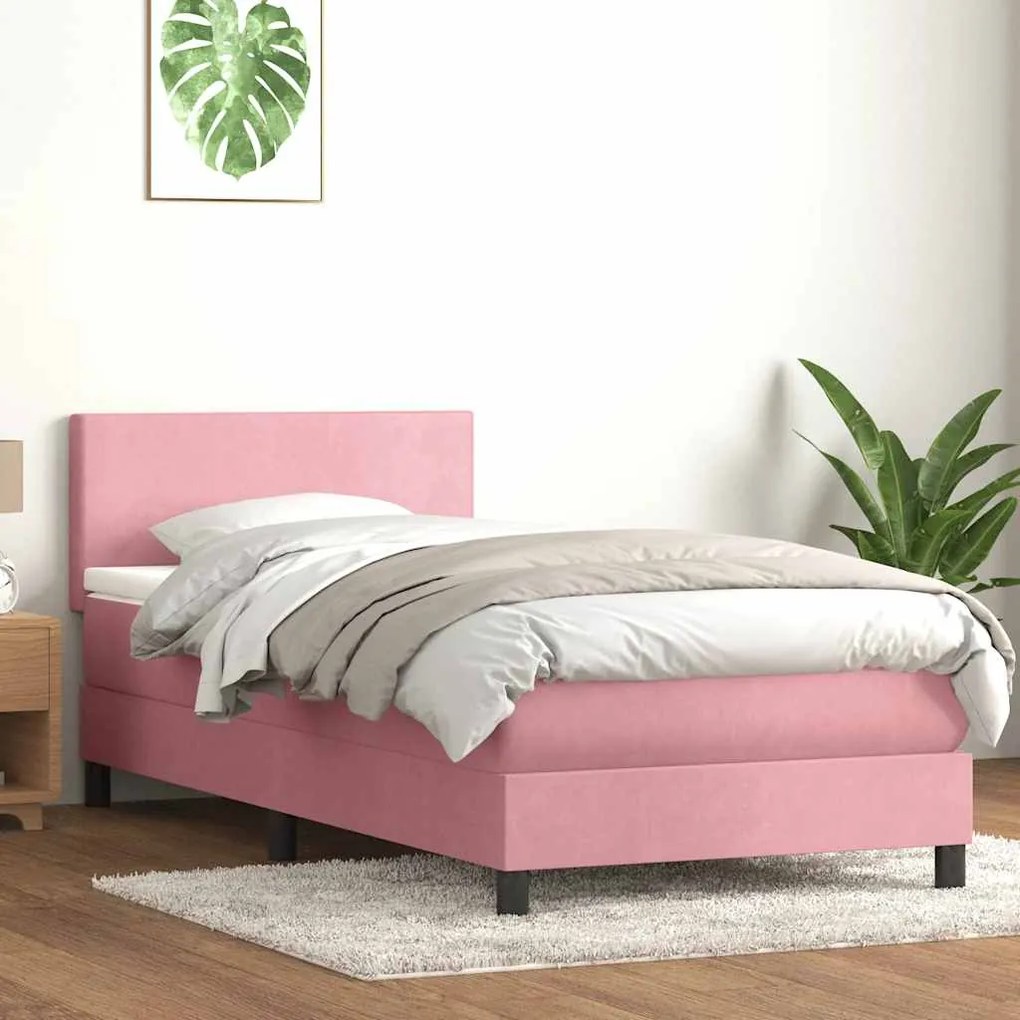 vidaXL Κρεβάτι Boxspring με Στρώμα Ροζ 100x210 εκ. Βελούδινο