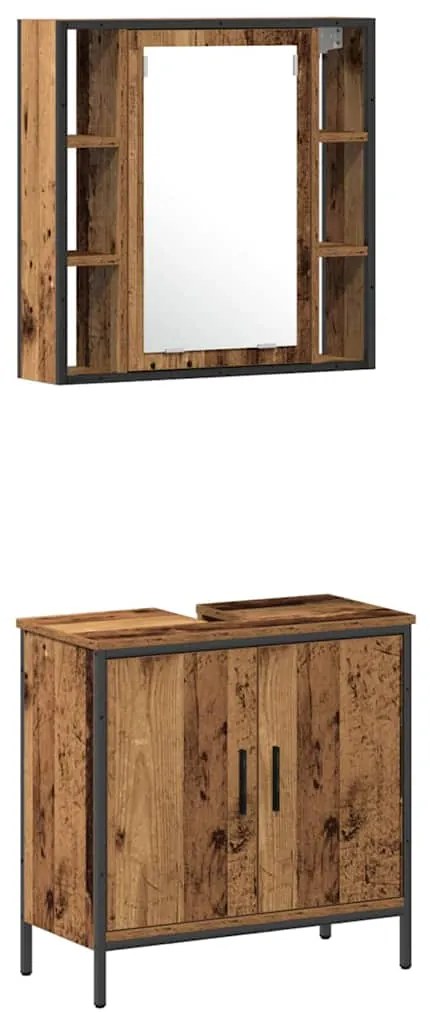 vidaXL Μονάδες Νιπτήρα Μπάνιου με ράφι 3 pcs Καφέ 33 x 33 x 185.5 εκ