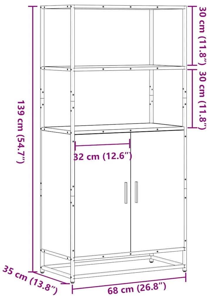 Ντουλάπι Μαύρο από 68x35x139 cm Επεξεργασμένο Ξύλο και μέταλλο - Μαύρο