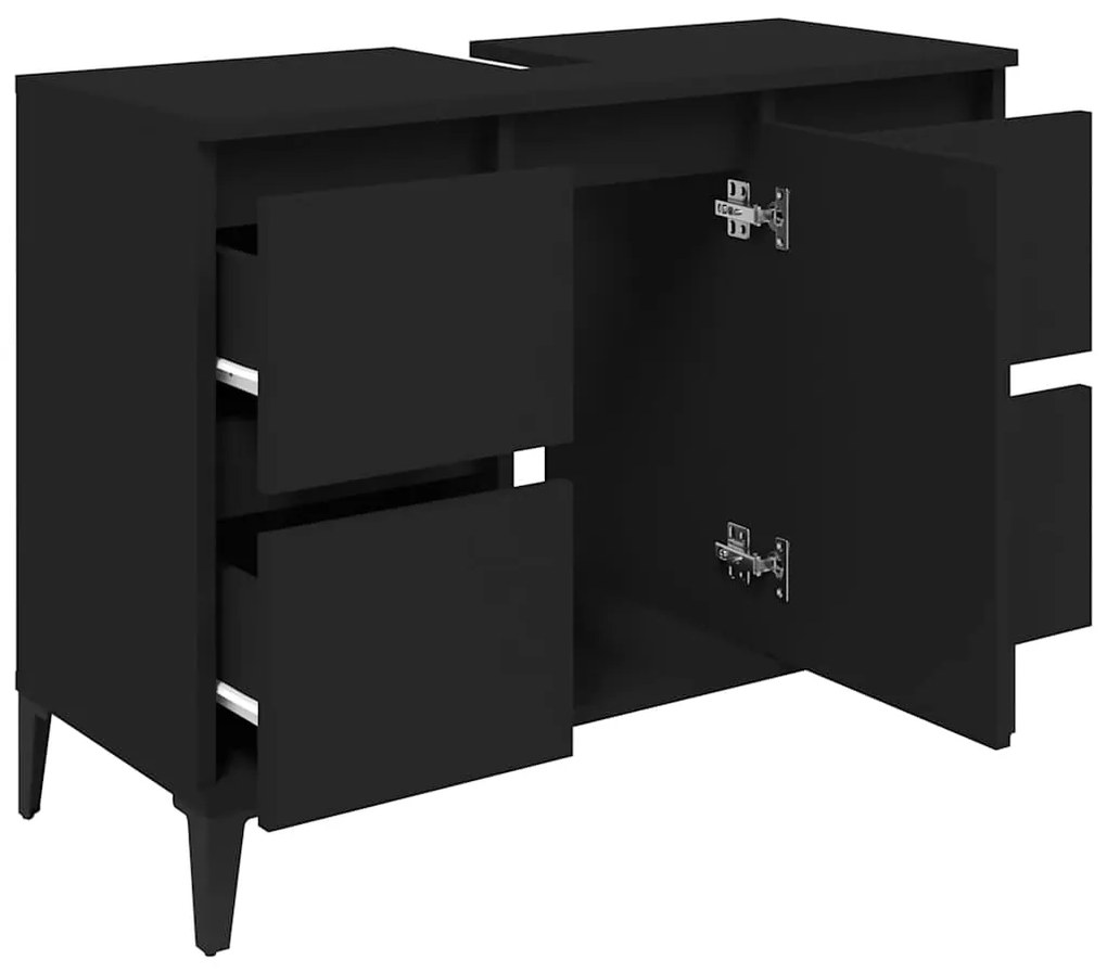 vidaXL Ντουλάπι Νιπτήρα Μαύρο 80 x 33 x 60 εκ. Επεξεργασμένο Ξύλο