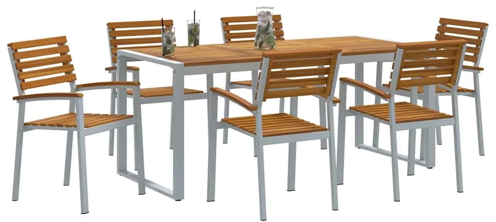 vidaXL Σέτ φαγητού για κήπο 7 pcs Γκρι και καφέ Μασίφ ξύλο ακακίας