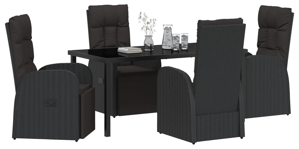vidaXL Ρυθμιζόμενες Καρέκλες Κήπου 5 pcs Μαύρο 160 x 80 x 73 εκ