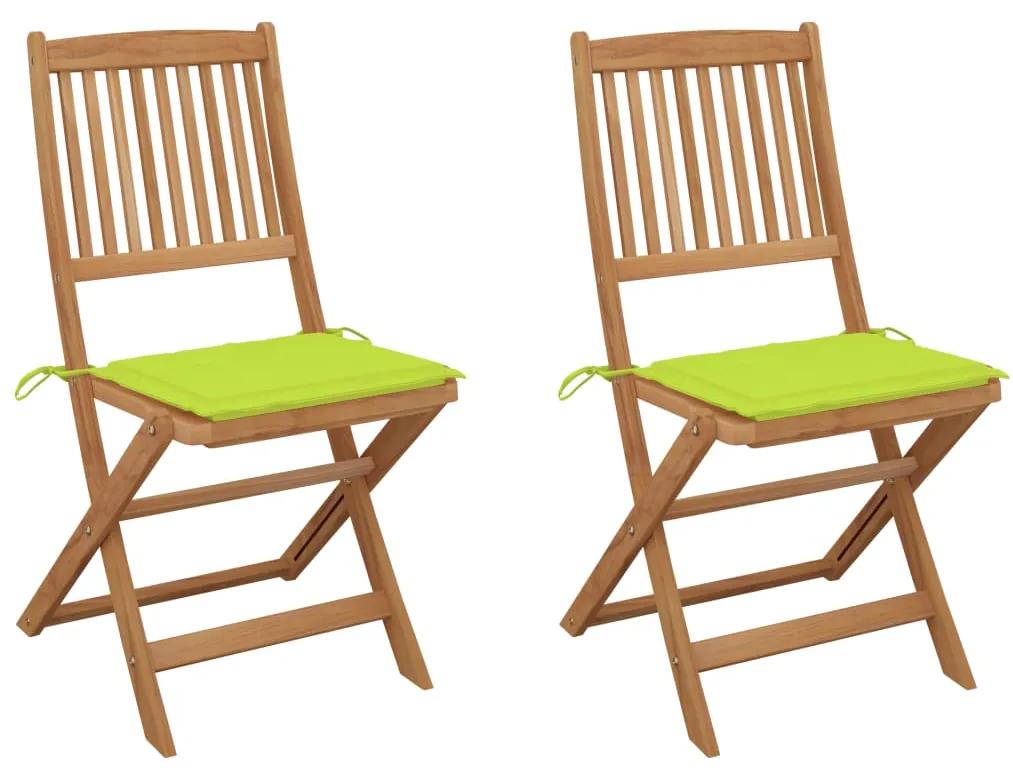 3064655 vidaXL Καρέκλες Κήπου Πτυσσόμενες 2 τεμ Μασίφ Ξύλο Ακακίας &amp; Μαξιλάρια Πράσινο, 1 Τεμάχιο