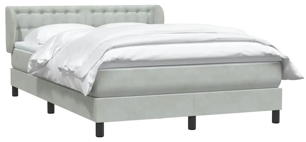 vidaXL Κρεβάτι Boxspring με Στρώμα Ανοιχτό Γκρι 140x210 εκ. Βελούδινο