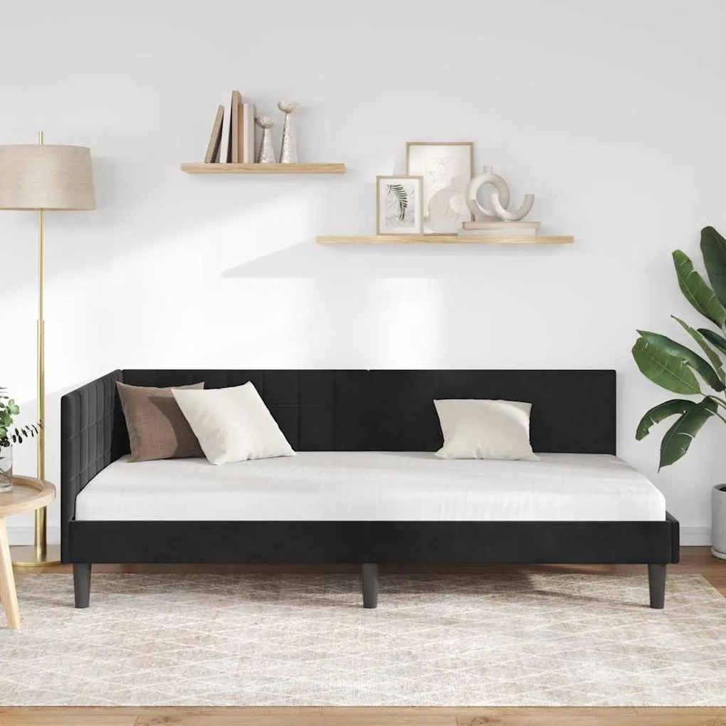 vidaXL Κρεβάτι Γωνίας με κεφαλάρι Μαύρο 100 x 200 cm Βελούδο