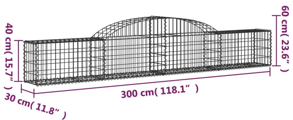 vidaXL Συρματοκιβώτια Τοξωτά 3 τεμ. 300x30x40/60 εκ. Γαλβαν. Ατσάλι