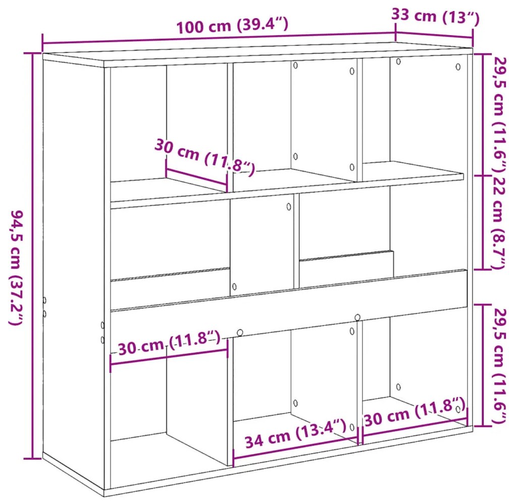 Βιβλιοθήκη/Διαχωριστικό Χώρου Δρυς 100x33x94,5 εκ. Επεξ. Ξύλο - Καφέ