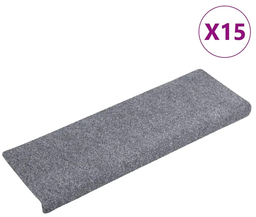 vidaXL Πατάκια Σκάλας 15 τεμ. Ανοιχτό Γκρι 65x21x4 εκ. Βελονιασμένο
