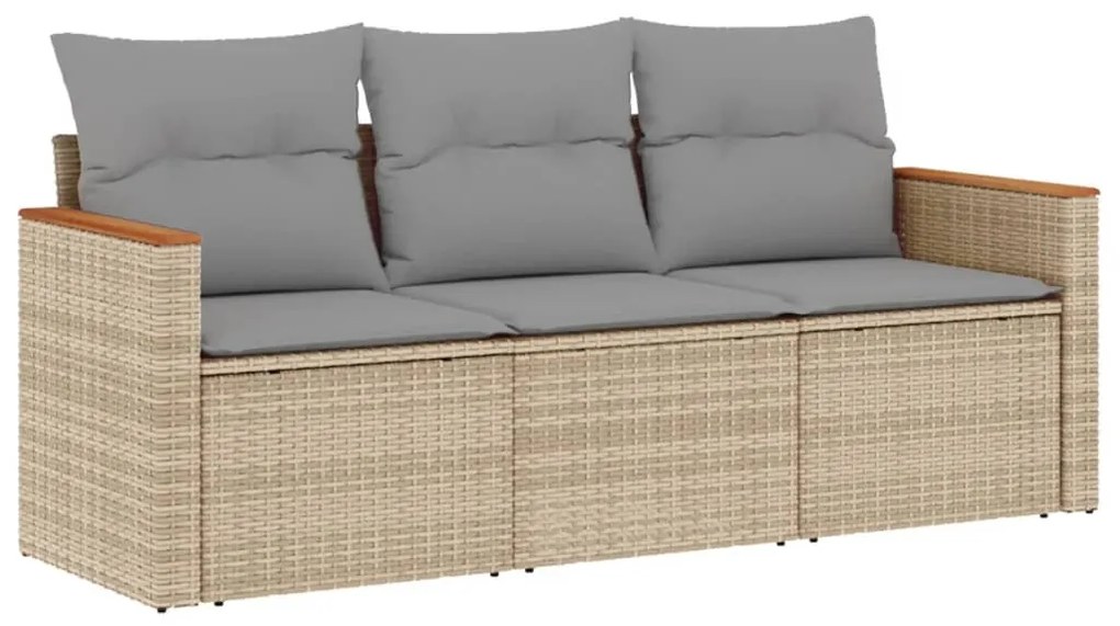 vidaXL Σετ Καναπές Κήπου 3 τεμ. Μπεζ Συνθετικό Ρατάν με Μαξιλάρια