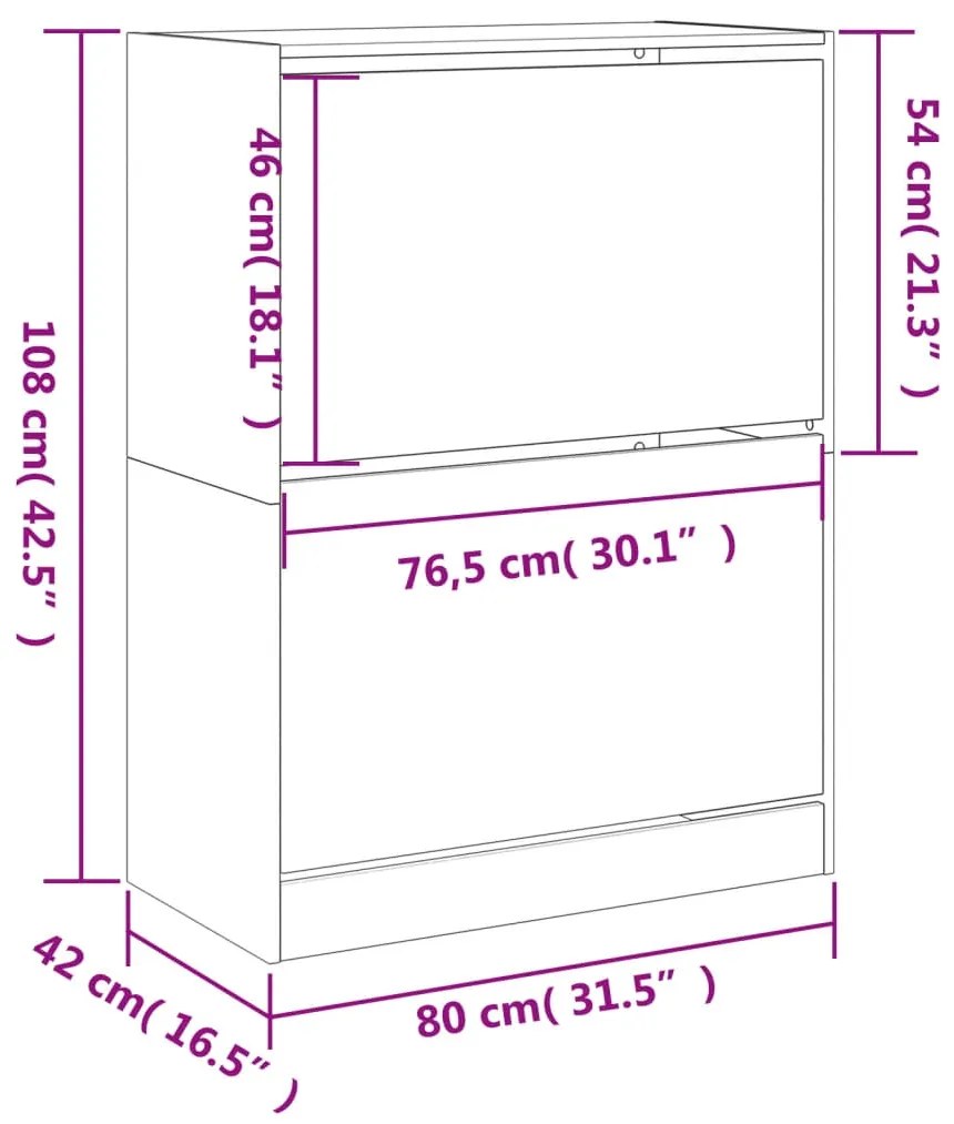 Παπουτσοθήκη με 2 Ανακλ. Συρτάρια Γκρι Sonoma 80x42x108 εκ. - Γκρι