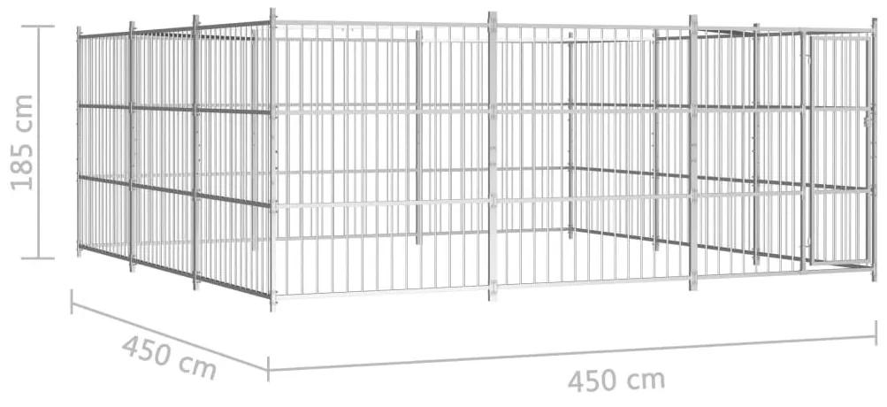 Κλουβί Σκύλου Εξωτερικού Χώρου 450 x 450 x 185 εκ. - Ασήμι