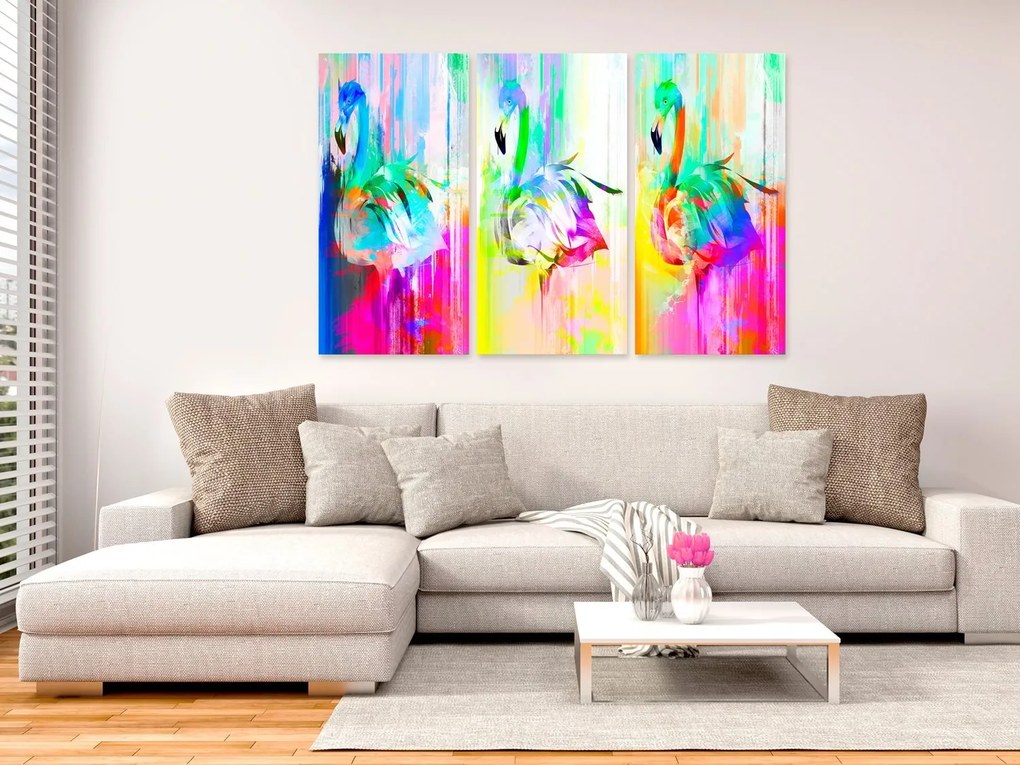 Πίνακας - Colourful Flamingos (3 Parts) 120x80