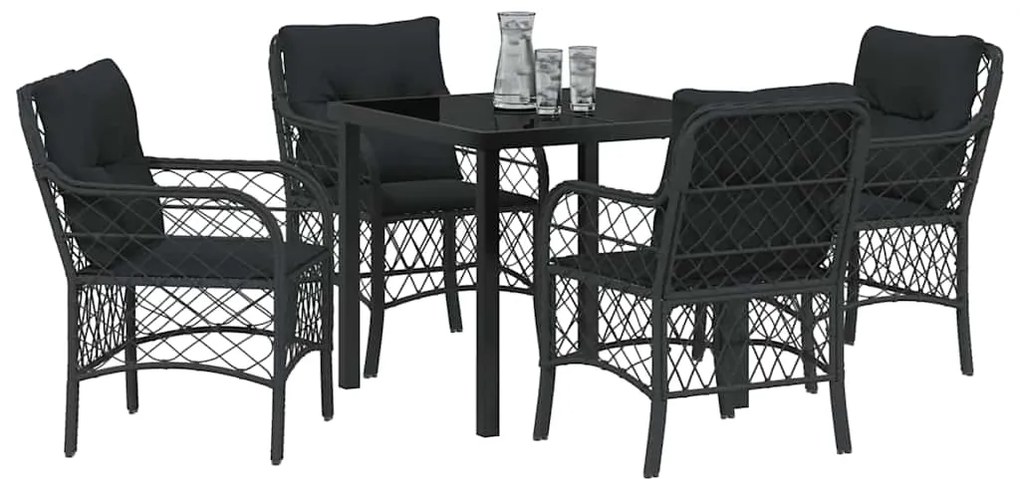 vidaXL Σέτ φαγητού για κήπο με μαξιλάρι 5 pcs Μαύρο Πολυ ράταν