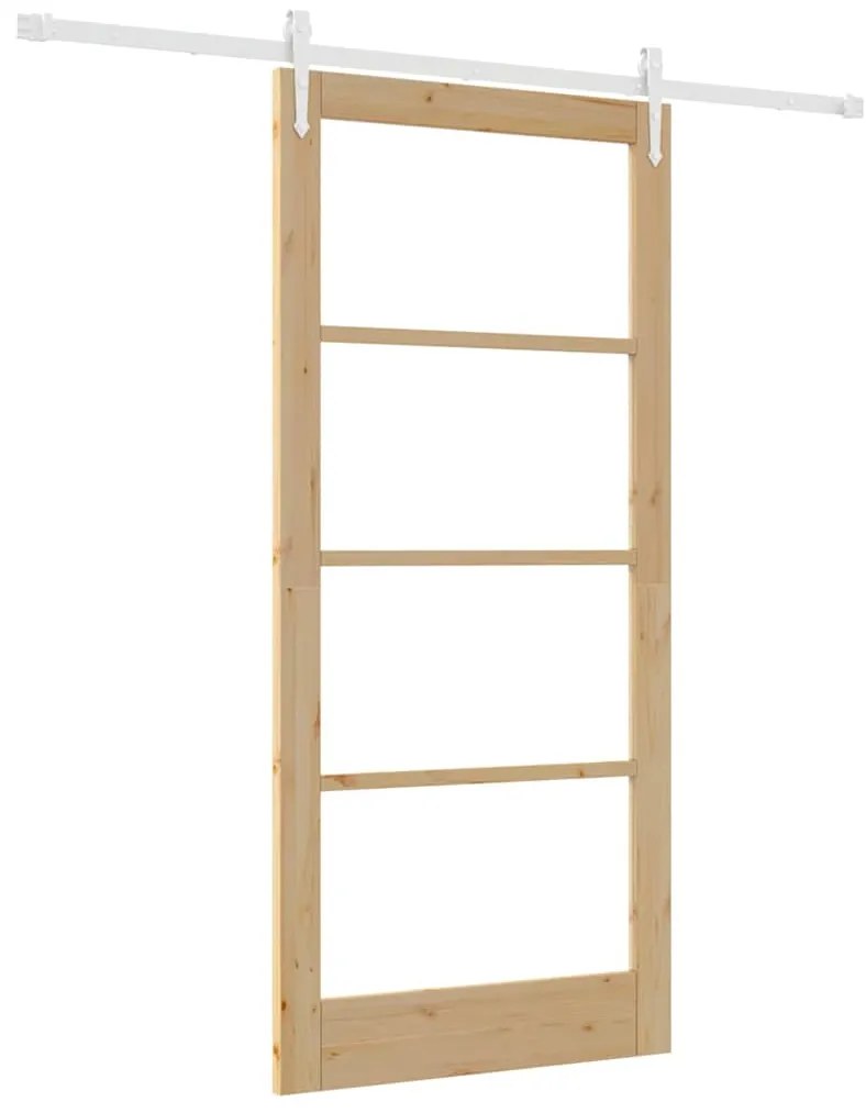 vidaXL Ολισθητή Πόρτα Χειροκίνητος Καφέ 93 x 202 cm Ξύλο και μέταλλο