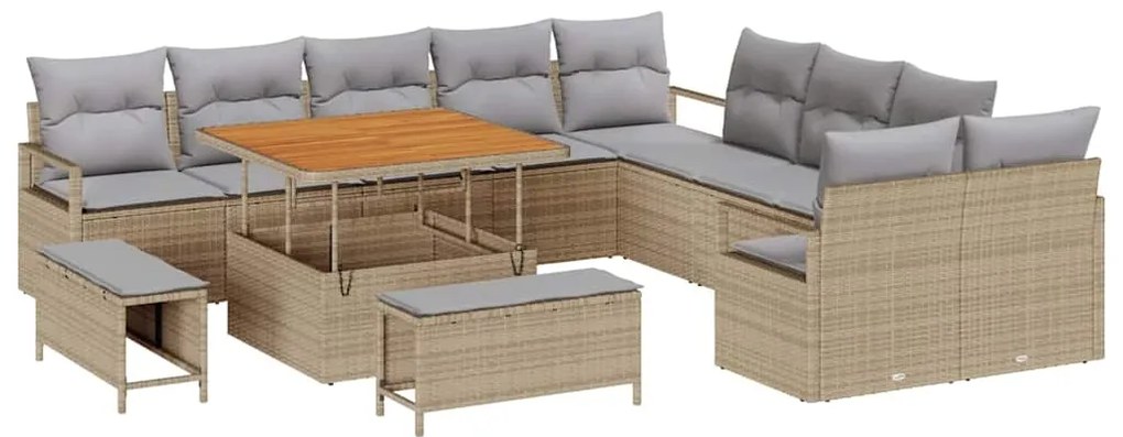 vidaXL Σετ Καναπέ Κήπου με μαξιλάρι 13 pcs Μπεζ Πολυ ράταν