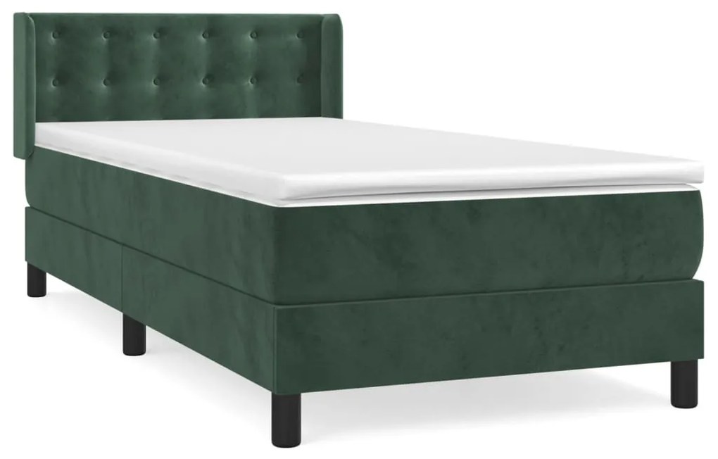 vidaXL Κρεβάτι Boxspring με Στρώμα Σκούρο Πράσινο 80x200 εκ. Βελούδινο