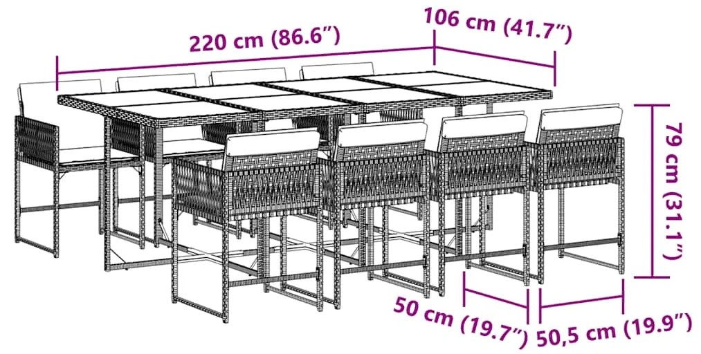 vidaXL Σετ Τραπεζαρίας Κήπου 9 τεμ. Γκρι Συνθ. Ρατάν με Μαξιλάρια