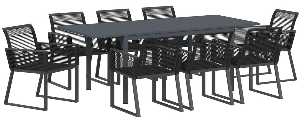 vidaXL Σετ Τραπεζαρίας Κήπου 9 pcs Μαύρο Large
