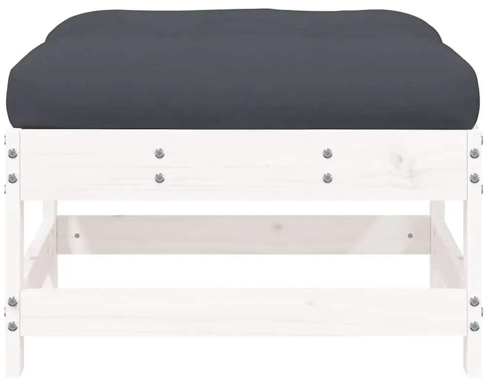 vidaXL Υποπόδια Κήπου με Μαξιλάρια 2 τεμ. Λευκά από Μασίφ Ξύλο Πεύκου