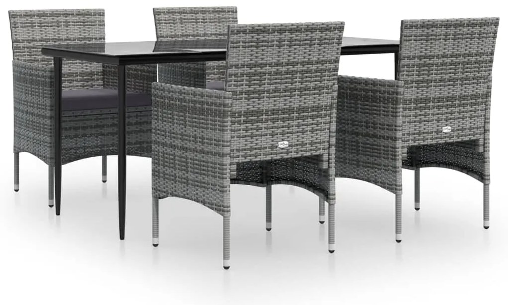 vidaXL Σετ Τραπεζαρίας Κήπου 5 Τεμαχίων Γκρι / Μαύρο με Μαξιλάρια