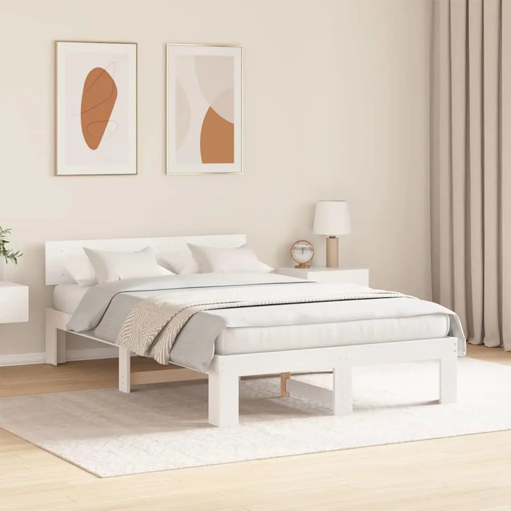 vidaXL Σκελετός Κρεβατιού Λευκό 120 x 200 cm Μασίφ ξύλο πεύκου