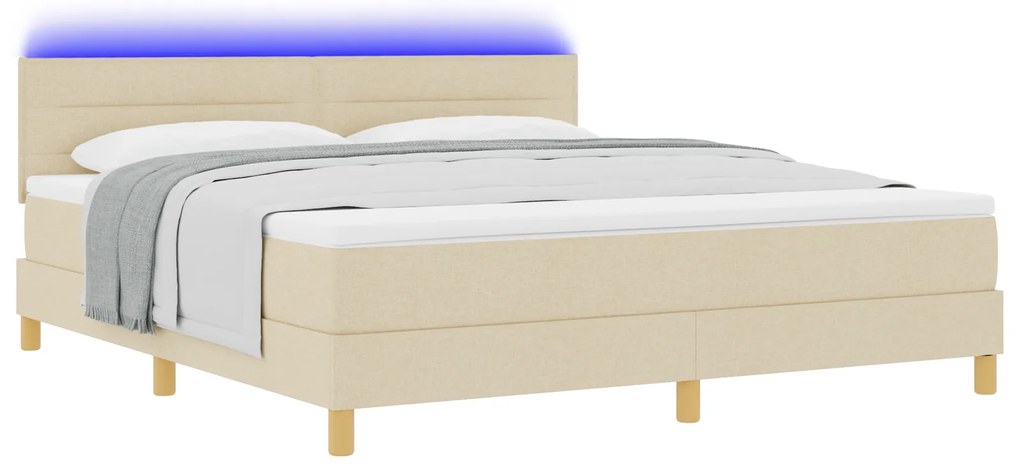 vidaXL Κρεβάτι Box Spring με Στρώμα & LED Κρεμ 180x200 εκ. Ύφασμα