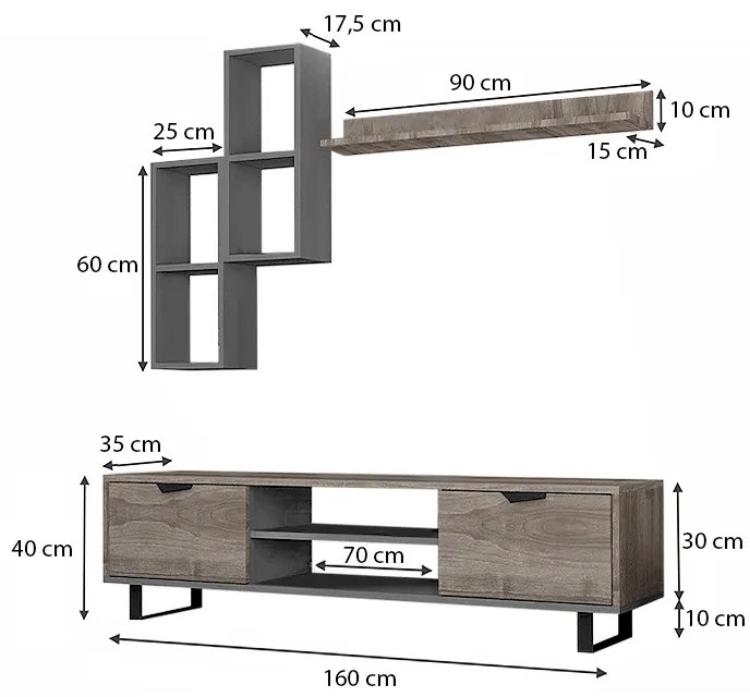 ΣΥΝΘΕΣΗ ΤΗΛΕΟΡΑΣΗΣ LONSA MEGAPAP ΧΡΩΜΑ ΚΑΡΥΔΙ - ΓΚΡΙ 160X35X40ΕΚ.