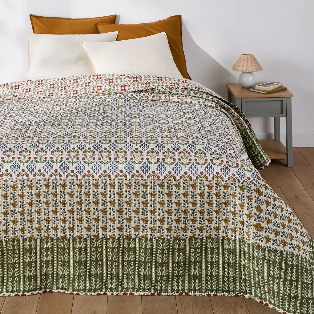 Βαμβακερό καπιτονέ κάλυμμα κρεβατιού με εμπριμέ μοτίβο, Rosarius