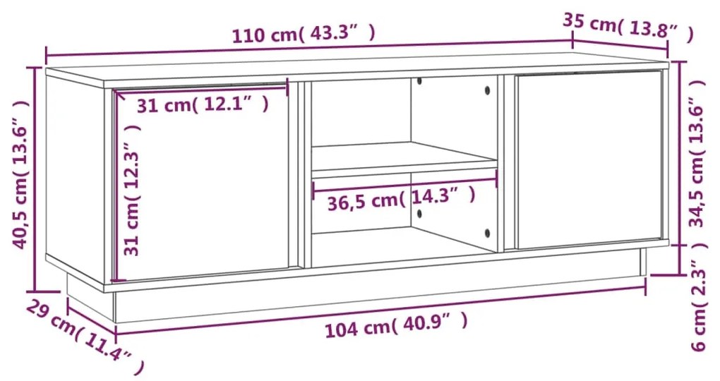 Έπιπλο Τηλεόρασης Γκρι 110x35x40,5 εκ. από Μασίφ Ξύλο Πεύκου - Γκρι