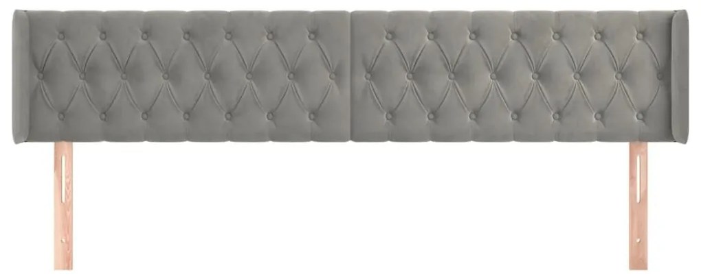 Κεφαλάρι με Πτερύγια Ανοιχτό Γκρι 183x16x78/88 εκ. Βελούδινο - Γκρι