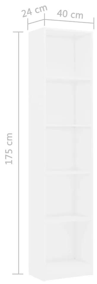 vidaXL Βιβλιοθήκη με 5 Ράφια Λευκή 40 x 24 x 175 εκ. από Μοριοσανίδα